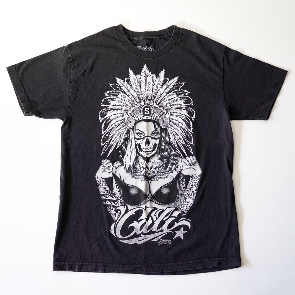 Sketch Supply Cali Sexy Goddess Headdress Money Short Sleeve T-Shirt Large Black